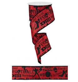 2.5" Wide Expressions Football Touchdown Seasonal Satin Print Wired Ribbon Red & Black (10 Yards)