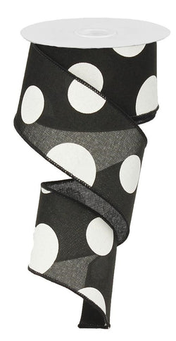 2.5"X10yd Large Multi Dots-White on Black Wired Ribbon