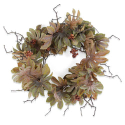 24 Inch Fall Multi Color Rice Paper Plant Wreath w/Berries
