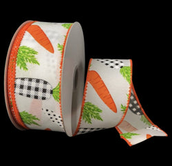 1.5"x10yd Wired Satin Pattern Carrots Ribbon-Easter, Spring-Orange and Black and White Check