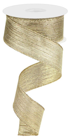 1.5"X10yd Vertical Gold Metallic Stripe Wired Edge Ribbon
