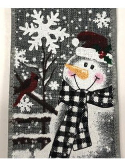 2.5 " x 50 yd Snowman with Cardinals Christmas Winter Wired Edge Ribbon- Gray