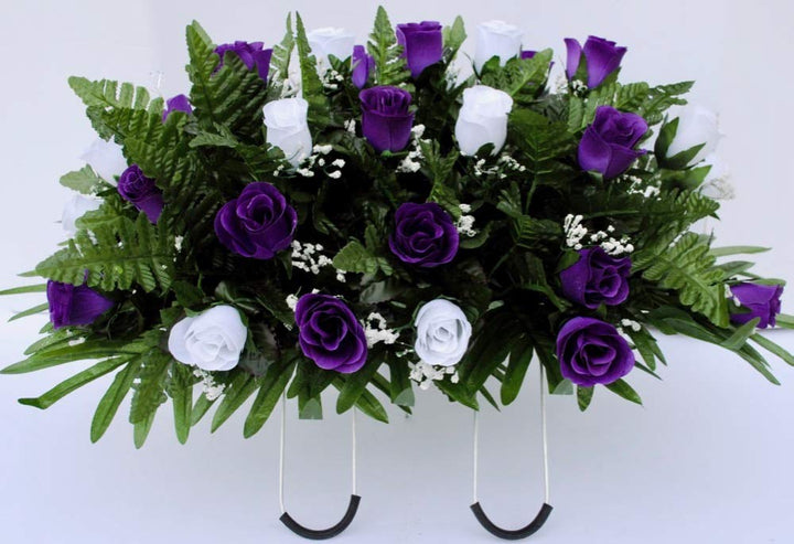 Purple and White Rose Cemetery Saddle for Grave Decoration for Mother's Day