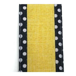 2.5" X 10yd Wired Linen with White Dot Edge Ribbon - Yellow / Black