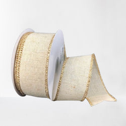 1.5" X 10yd Wired Ivory Canvas Gold Metallic Wired Edge Ribbon