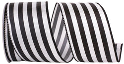 2.5"x10yd Black and White Vertical Stripe Wired Edge Ribbon