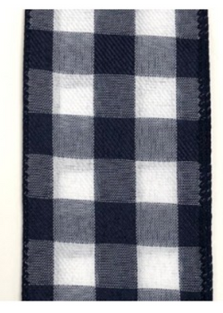 2.5" X 50yd Wired Woven Buffalo Plaid -wired edge (Navy/White)