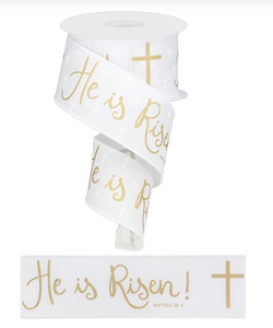 EXPRESSIONS 2.5" He is Risen Ribbon: White (10 Yards) - Easter Christ Cross Wired Edge Ribbon