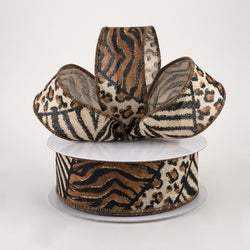 1.5"x10yd Excotic Animal Print Wired Edge Ribbon, Tiger, Zebra, Leopard
