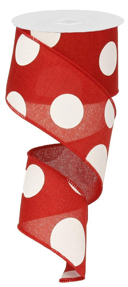 Large Polka Dot Wired Edge Ribbon - 2.5 Inches x 10 Yards (Red, White)