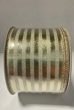2.5"x10yd Two Tone Striped Gold Lame Wired Edge Ribbon-Metallic