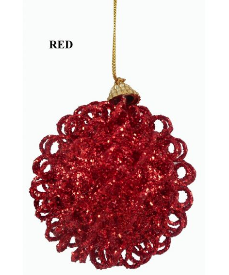 75MM Glitter Wire Ball- Red Christmas Ornament