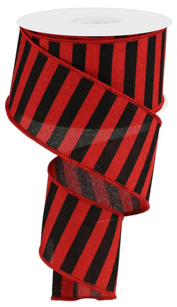 2.5"X10yd Medium Horizontal Stripe on Royal Wired Ribbon-Black and Red