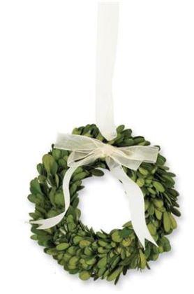 6 Inch Round Preserved Boxwood Wreath with Sheer Cream Ribbon