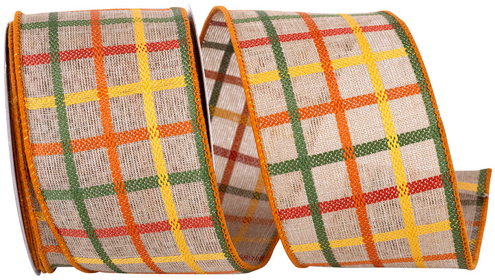 Reliant Woven Plaid Craft Tonal Wired Edge Ribbon, Natural, 2.5