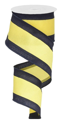 2.5" Wide Expressions Satin Team Stripe Wired Ribbon Navy & Yellow (10 Yards)