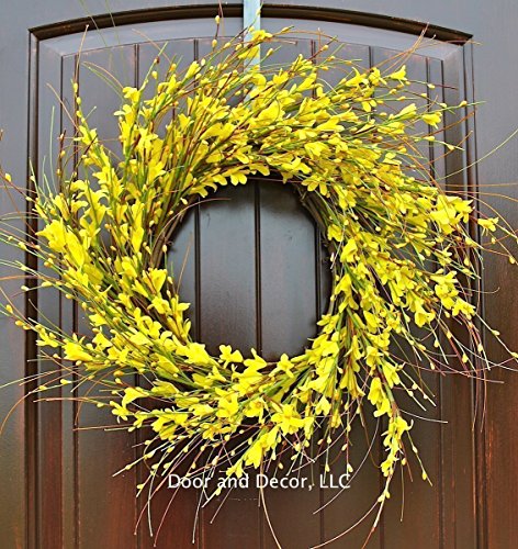 Handmade Yellow Forsythia Wreath in 20-22 Inch Diameter for Front Door--Mother's Day, Easter, Spring