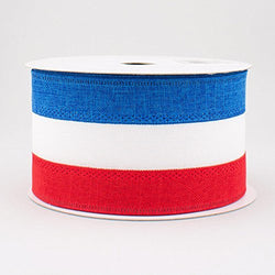 2.5" Wide Royal Burlap Patriotic Stripe Wired Ribbon Red, White & Blue (10 Yards)