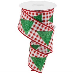 2.5" X 10yd Wired Christmas Tree w/ Gingham Check Ribbon