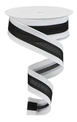 1.5"X50yd Black and White Horizontal Stripe Royal Burlap Wired Edge Ribbon