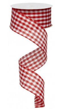 1.5 " X 50yd Wired Gingham-Red White Check