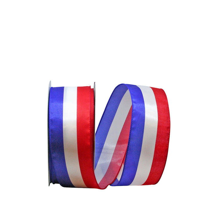 Americana Red White and Blue Vertical Stripe Wired Edge Ribbon-2.5