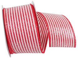 2.5"x10yd Frosted Candy Cane Stripes Wired Edge Ribbon