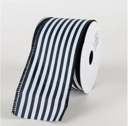 Black White - Cabana Striped Satin Ribbon 2.5" 10yd