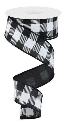 1.5" Black and White Checked Plad Wired Edge Ribbon-Buffalo Check-1.5" x 10 yds