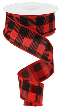 1.5" X 10yd Red and Black Check On Royal Wired Ribbon
