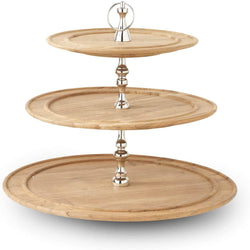 23 Inch Natural Wood 3 Tier Stand w/Nickel Accent, Brown