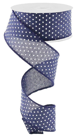 1.5"X10yd Raised White Swiss Dots On Navy Blue Royal Wired Ribbon