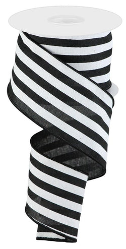 2.5" x 10 Yds Vertical Stripe Wired Ribbon Black & White Christmas, Fall & Halloween