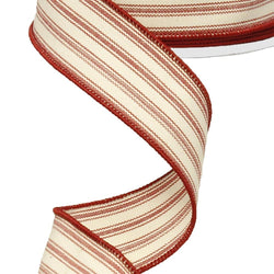 1.5"X10yd Red and Ivory Ticking Ribbon-Wired