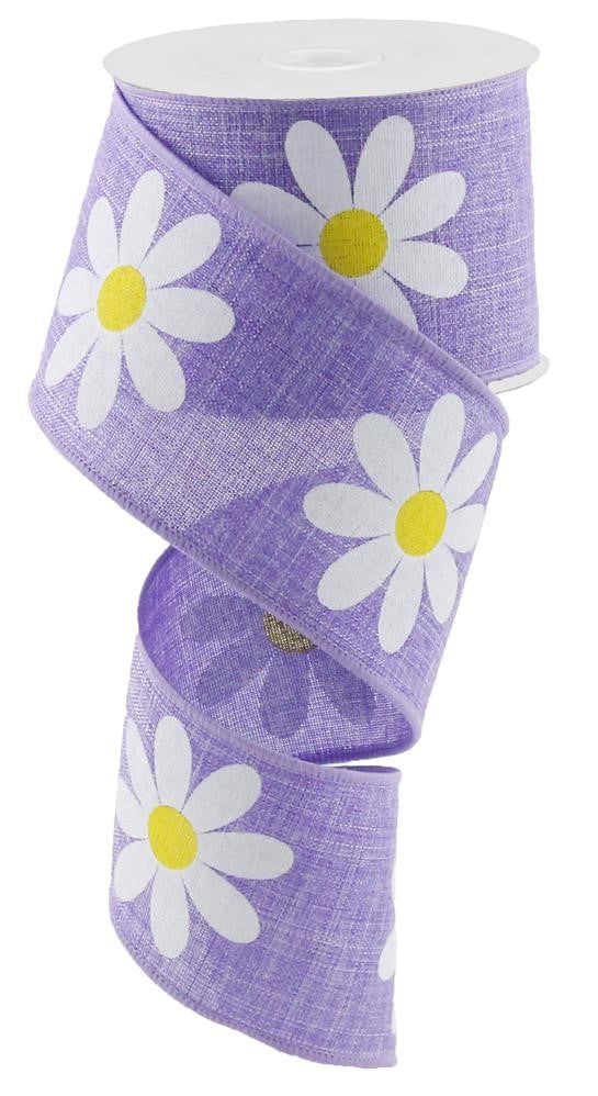 Daisy Flower Canvas Wired Edge Ribbon, 2.5