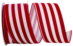 2.5"x10yd Striped Grande Velvet Sparkle Wired Edge Ribbon Red/white