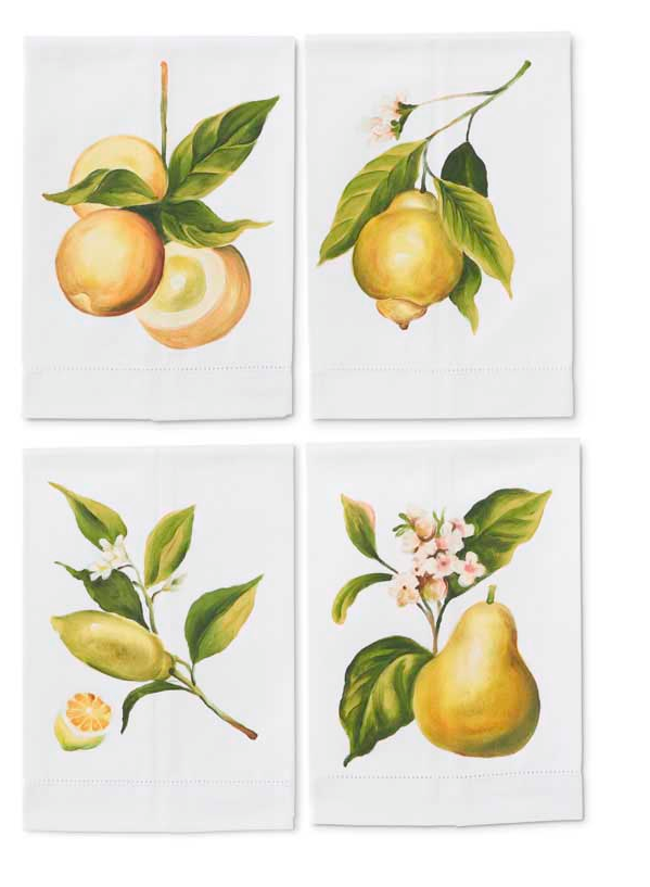 Assorted Botanical Fruit Hand painted Cotton Guest Towels (4 Styles)