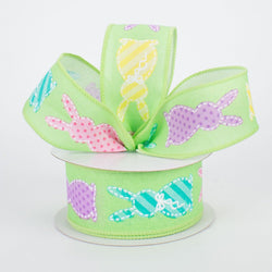 1.5" x 10yd Easter Bunny in Pastel Colors on Lime Green Wired Ribbon