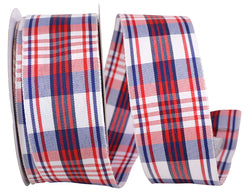 1.5"x20yd Patriotic Plaid Woven Wired Edge Ribbon-Red, white, blue