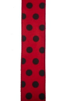 1.5"x50yd Large Roll Black Polka Dots on Red Wired Edge Ribbon