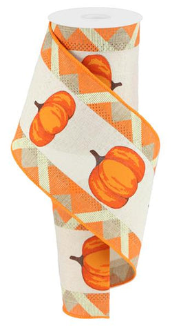 Fall Thanksgiving Ribbon with Wired Edge and Pumpkin Print-4" x 10 yds