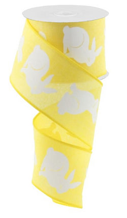 2.5"X10yd Bunny Bold Print On Royal Yellow Wired Edge Ribbon
