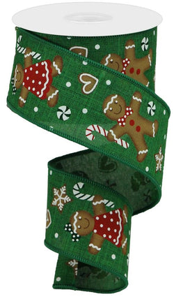 Gingerbread Wired Edge Ribbon - 10 Yards (Emerald, 2.5 Inch)