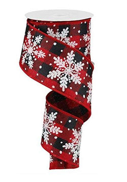 Glittered Snowflake Wired Edge Ribbon - 10 Yards (Red, Black, White, Silver, 2.5")