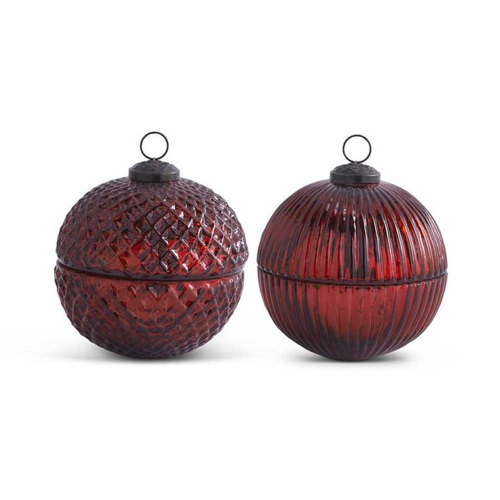 Assorted 5 Inch Filled Red Mercury Glass Lidded Ornament Candles--Sold Individually