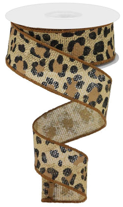 1.5" Leopard Print Ribbon: Natural (10 Yards) Cheetah Leopard Animal Spots Wired Ribbon