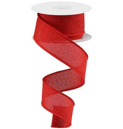 1.5" X 50yd Wired Denim Ribbon-Red