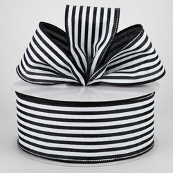 2.5" Cabana Stripes Ribbon: White on Black Satin (50 Yards)