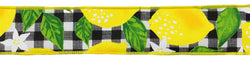 1.5" Lemon Check on Royal Ribbon: Black & White (10 Yards) Lemon Wired Ribbon