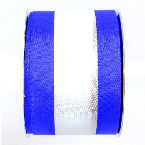 Royal Blue & White Stripe Wired Collegiate Ribbon Wired Edge - 2.5